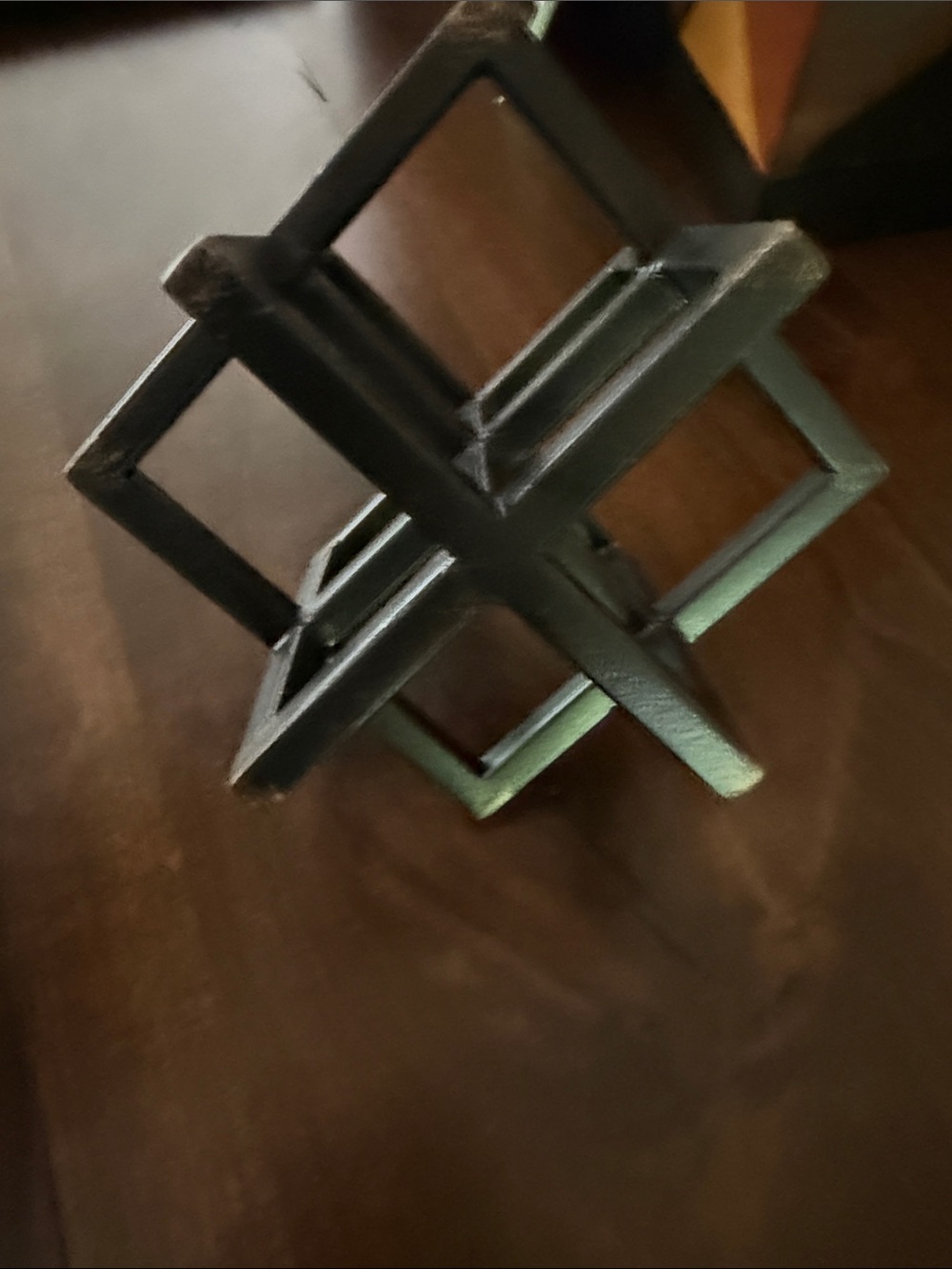 Geometric Iron Cube Sculpture - Black Decorative Accent